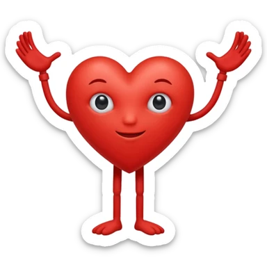 Red heart with arms and legs with one eye ball sticker
