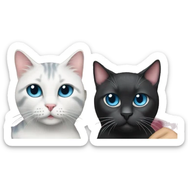 Woman with dark long hair, pink lips and blue eyes holding a tabby cat  sticker