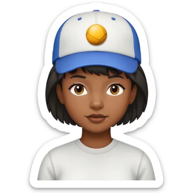Black girl with short hair mullet and a ball cap sticker