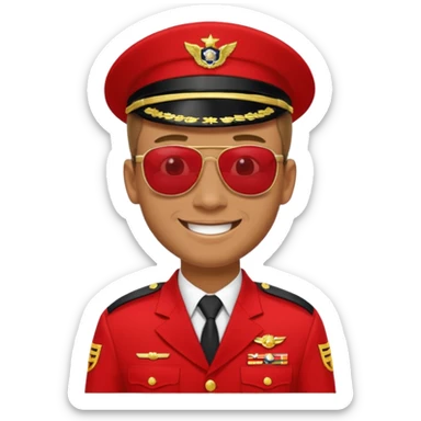 Smiling military man with sunglasses in red uniform sticker