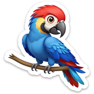 Cinematic Realistic Comical Macaw Portrait Emoji, Head tilted dramatically with an exaggeratedly amused expression, featuring a striking array of vividly detailed scarlet and blue feathers with bold natural accents and wide, expressive eyes full of playful disbelief, rendered with lifelike texture and vibrant hues, high shine, dramatic yet playful, styled with an air of cheeky avian mischief, soft glowing outline, capturing the essence of a spirited and over‐the‐top macaw that looks ready to flap its way into viral fame! sticker