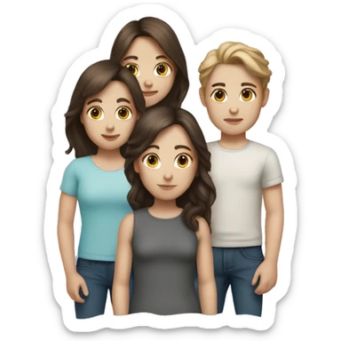 2 brunette twin sisters and a brunette little brother, white skin tone sticker