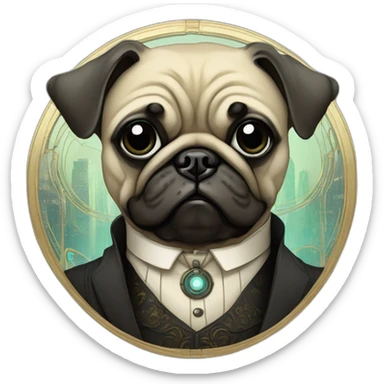 A cyberpunk pug in Art Nouveau style during 1910 sticker