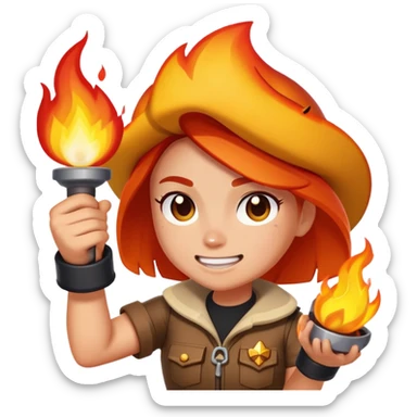 Amber from Brawl Stars as an emoji, holding a flame, showing her energetic personality sticker
