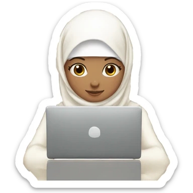white hijabi girl with a laptop sticker