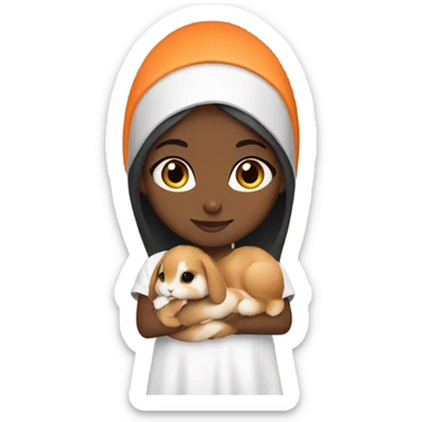Black Muslim girl holding her cute orange holland lop sticker