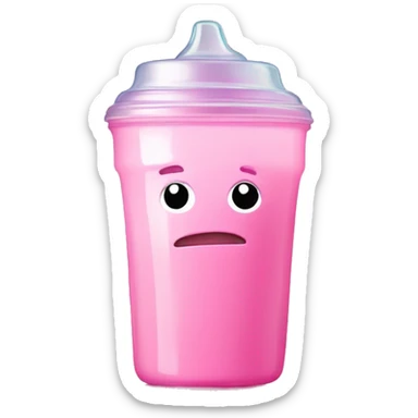 spilled sippy cup with pastel pink liquid and a distorted reflection sticker