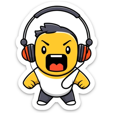 bold guy with headphones screaming sticker