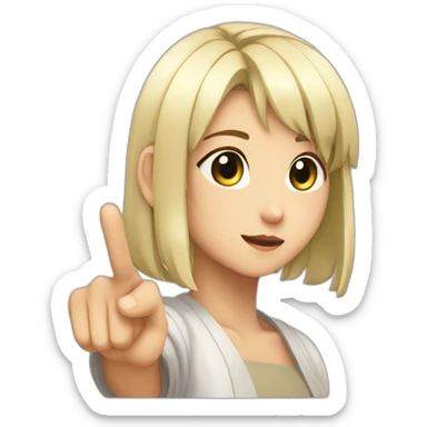 anime girl looking sideway and pointing finger at left side sticker