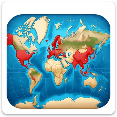 world map with a red travel route line showing a journey across continents sticker