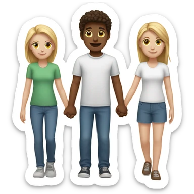  two white boys one white girl holding hands sticker