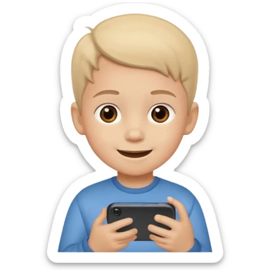 A child holds a phone in his hand, with cartoons on TV in the background sticker