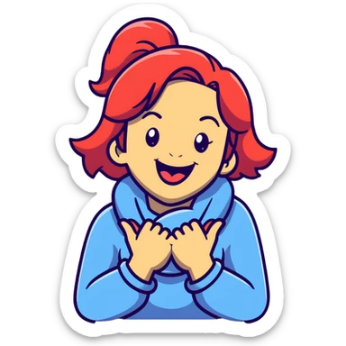 girl with her hands wrapped around her own neck, laughing, tongue out sticker