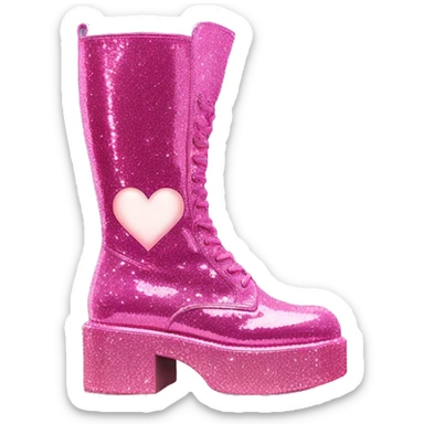 glittery platform knee high gogo boots with heart on side sticker