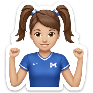 brown hair blue cheerleading shirt no bangs with a high pony tail smiling sticker