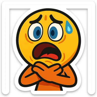 emoji with both hands on its throat, distressed expression, exaggerated, vibrant toon style sticker