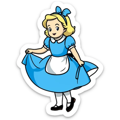 Disney's animated Alice in Wonderland performing a curtsey in her blue dress with white apron sticker