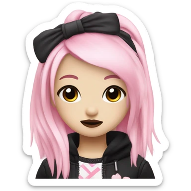 Kuromi Sanrio hello kitty girl with pink and blonde hair dark makeup emo sticker