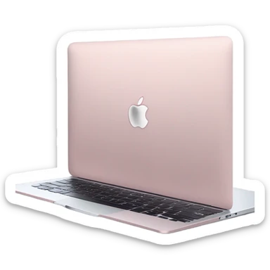 A sleek and modern MacBook Air laptop in a soft pastel pink color, placed on a white background. The Apple logo on the back of the screen is black, contrasting elegantly with the pink finish. The laptop is slightly open, showing a glimpse of the black keyboard and silver edges. The design is minimalist and stylish, reflecting a premium aesthetic. sticker