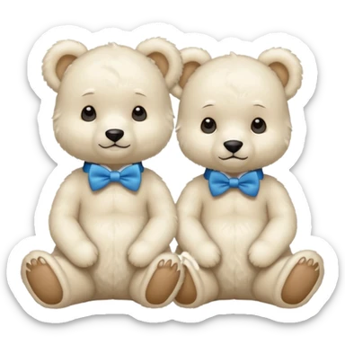 sweet same little white bears with blue bow tie sitting sticker
