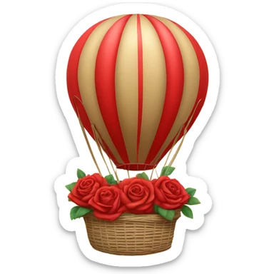 red hot air balloon and beige basket with roses sticker
