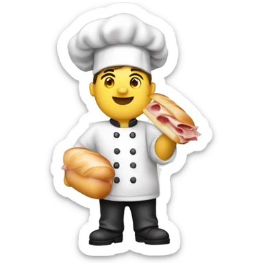 chef with ham and butter baguette sandwich sticker