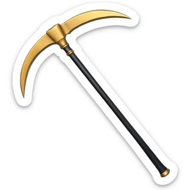 The scythe of the God of Death, a symbol of death, is long and straight, entirely in deep black. sticker