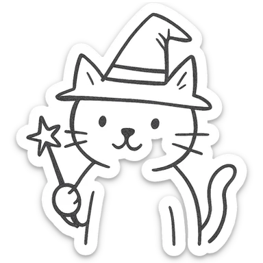 cat wearing a hat and holding a wand sticker