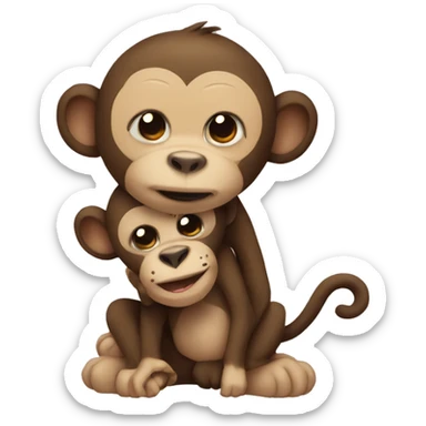 A monkey hugging a doggy sticker