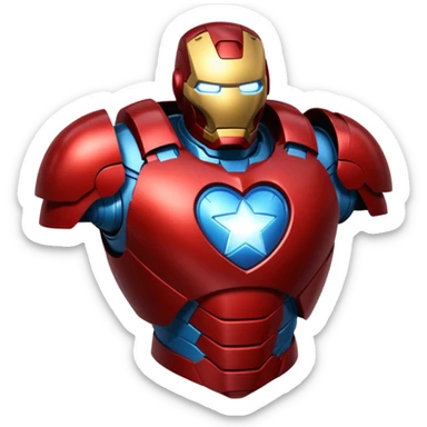 A red Iron Man suit heart with a glowing blue star in the center sticker