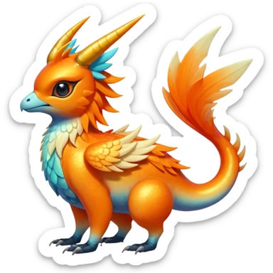  Shiny realistic cool beautiful iridescent light warmly colored reddish-orange-gold-gradients neon vibrant colorful pastel flourishing flurry fuzzy Nargacuga-Palkia-Meloetta-Noibat-fusion-animal-Fakémon-hybrid-creature, by griffsnuff sticker