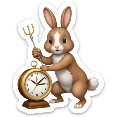 Un lapin qui a une horloge dans la main droite qui monte une aiguille  sticker