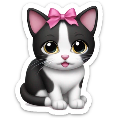 black and white cat with pink bow sticker