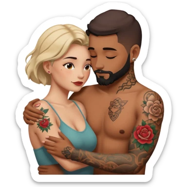 Loving intimate moment between lovers, photo Realistic Couple with tattoos  sticker