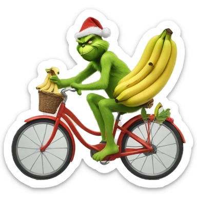 The grinch with a bike made of bananas sticker