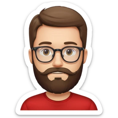 bearded man with eyeglasses red shirt sticker