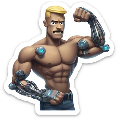 Flexing cyborg bicep and forearm with circuits and shocks sticker