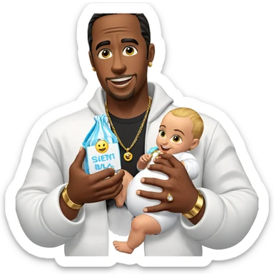 baby boy with jewelry smile sticker