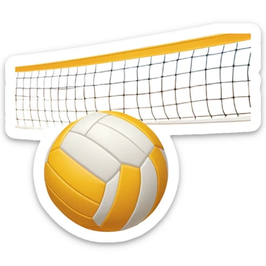 A close-up volleyball net with a ball hovering above it, set against the backdrop of a sandy volleyball court. The scene highlights the tension of an impending play, with the court lines clearly visible and a bright, sunny atmosphere surrounding the action. sticker