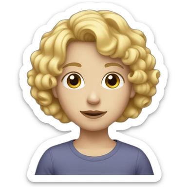 A white teenager with a round face and curly short blonde hair sticker