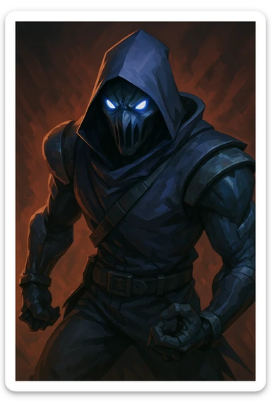 Valorant Omen character, angry expression, glowing eyes, tense posture, dramatic lighting, game-inspired, detailed sticker