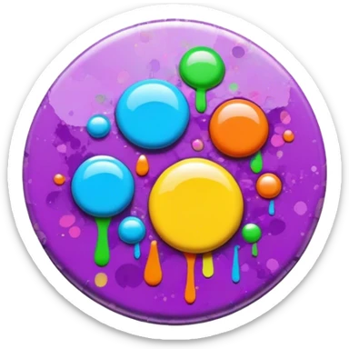 colorful psychedelic style button with paint splatter and beveled edges sticker
