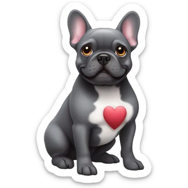 Dark grey French bulldog with hearts sticker