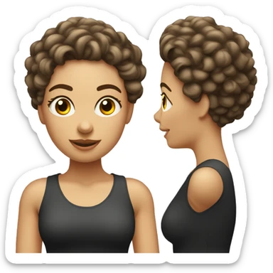 Emoji de mujer con cabello rizado de piel clara levantando una barra olímpica  sticker
