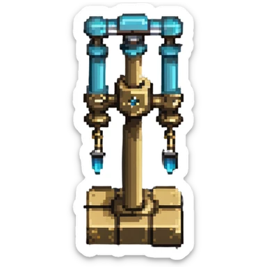 brass mechanical press from Create mod, Minecraft pixel art style, detailed brass and iron sticker
