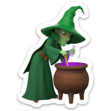 green witch cooking potion sticker