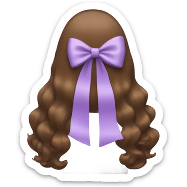 brown open hair from behind with a light purple bow sticker