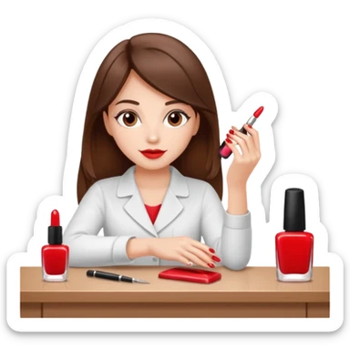A realistic illustration of a girl with medium-length thick brown hair sitting at a manicure table.
 sticker