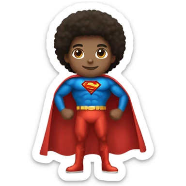 Afro light-skinned muscular male teenager in red gold and blue Superman superhero costume. sticker