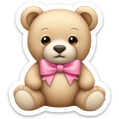 beige teddy bear with pink bow sticker